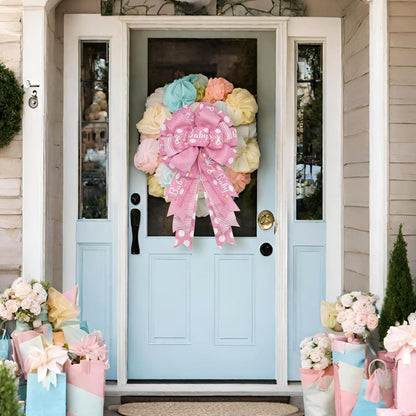 Montekin Large Baby Shower Bows - 20x11 Inch Wired Burlap Wreath Bow for Boys & Girls | Perfect Spring Decoration (Pink)
