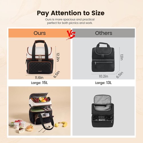LOVEVOOK Insulated Lunch Bag - Large Double Deck Cooler Tote With Cup Holder | Leakproof & Adjustable Strap, 15L
