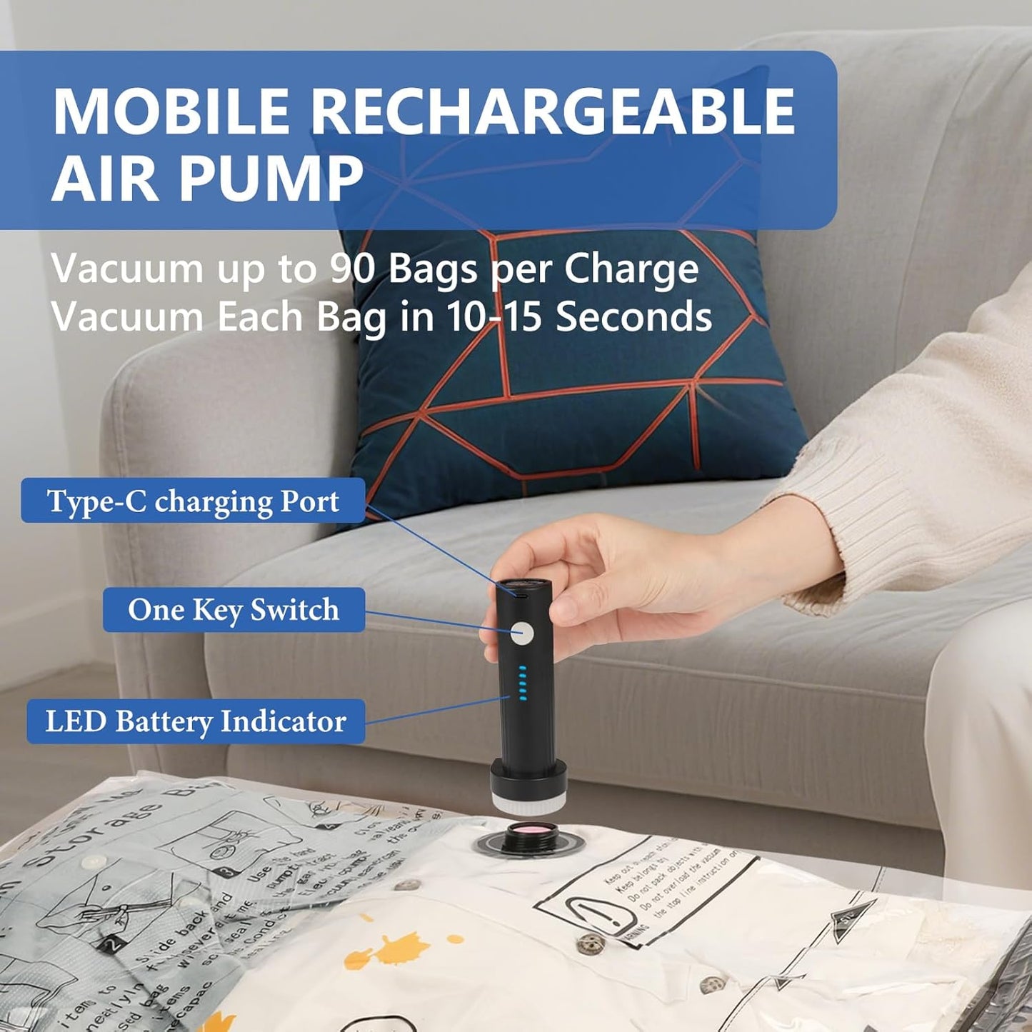 NESCCI Travel Vacuum Bags - 36 Pack Compression Packing Bags with Rechargeable Wireless Air Pump | Space Saver for Luggage & Carry-On