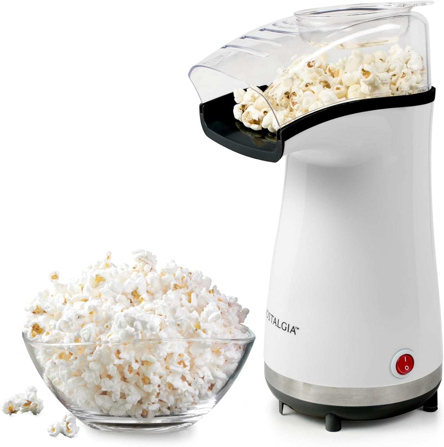 Nostalgia Air Popper Popcorn Maker - Oil-Free 16 Cups Popcorn | Includes 4-Oz Measuring Cup - White