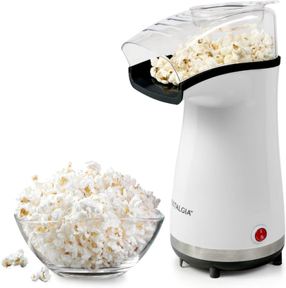 Nostalgia Air Popper Popcorn Maker - Oil-Free 16 Cups Popcorn | Includes 4-Oz Measuring Cup - White
