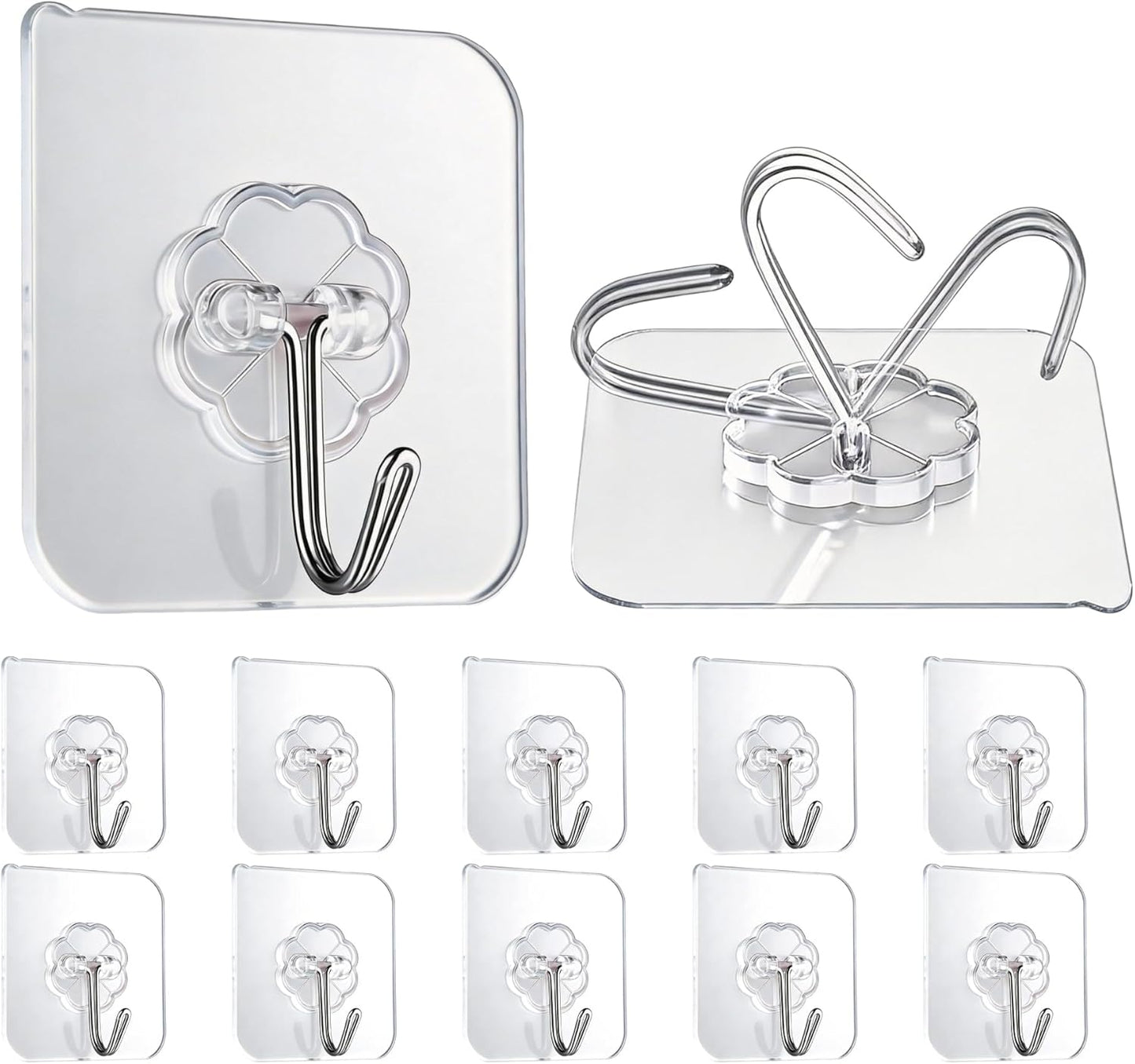 Skiennix Heavy Duty Self-Adhesive Wall Hooks - 33lb Capacity, Waterproof & Oilproof | 10 Pack for Bathroom & Kitchen