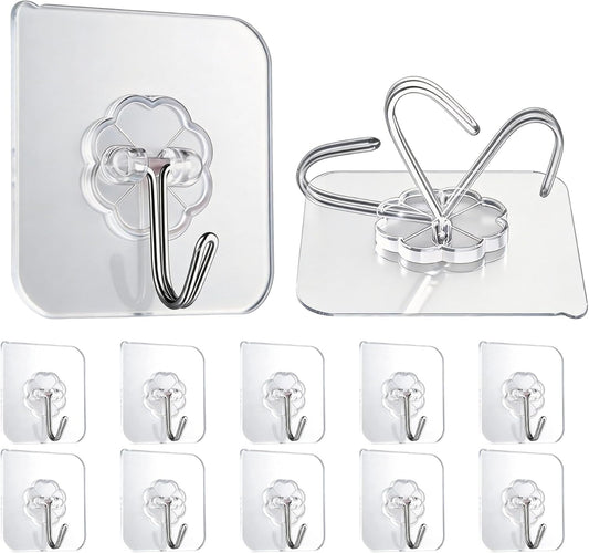 Skiennix Heavy Duty Self-Adhesive Wall Hooks - 33lb Capacity, Waterproof & Oilproof | 10 Pack for Bathroom & Kitchen