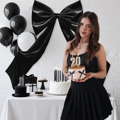Coquette Large Satin Bow - 24 x 42 Inches | Giant Black Ribbon Tie for Room Decor & Party Backdrop