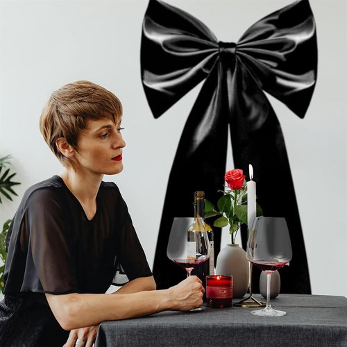Coquette Large Satin Bow - 24 x 42 Inches | Giant Black Ribbon Tie for Room Decor & Party Backdrop