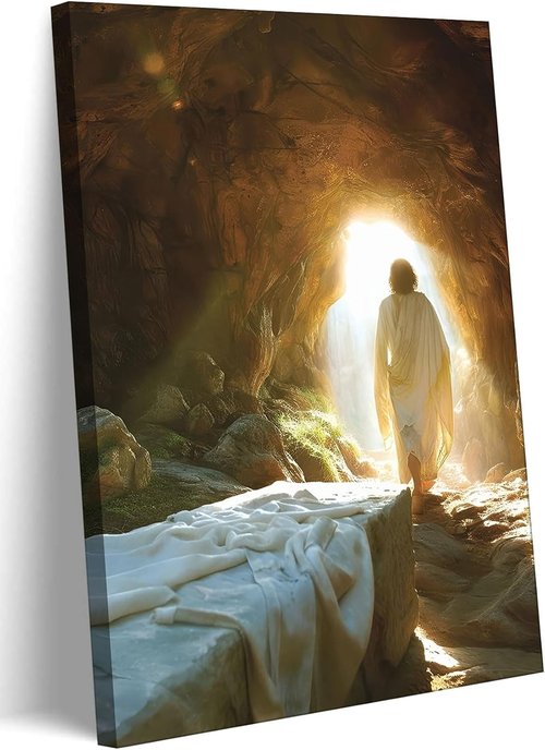 Jesus Canvas Wall Art - Resurrected Savior Leaves the Tomb | 12x16 Inch Christian Decor