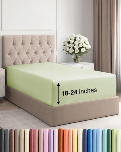 Extra Deep Twin XL Fitted Sheet - Hotel Luxury Single Fitted Sheet Only - Easily Fits 18 to 24 inch Mattress - Ultra Soft, Wrinkle Free with Extra Deep Pockets - Breathable & Comfy - Light Sage Green