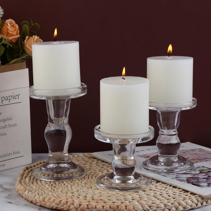 Skiennix 3-Piece Glass Candlestick Set - Elegant Crystal Holders for Christmas & Weddings | Clear