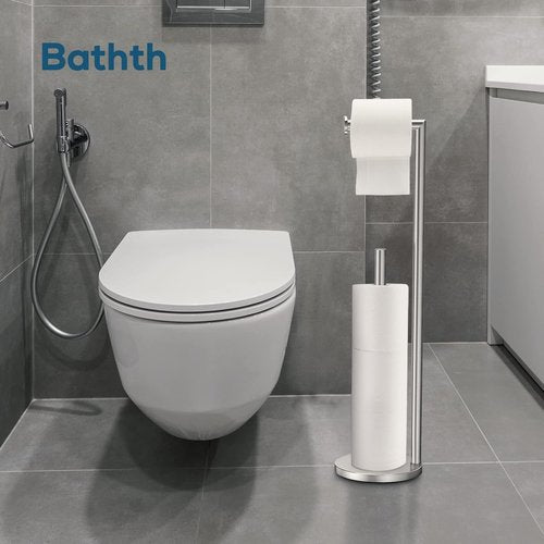 Bathth Toilet Paper Holder Stand - Brushed Nickel Free Standing Design | Stylish Bathroom Storage