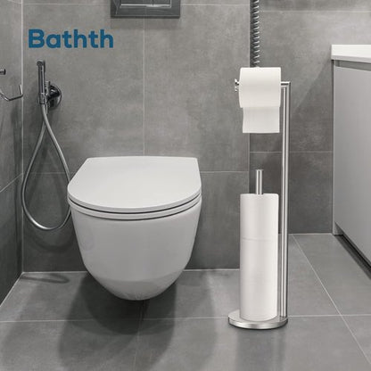 Bathth Toilet Paper Holder Stand - Brushed Nickel Free Standing Design | Stylish Bathroom Storage