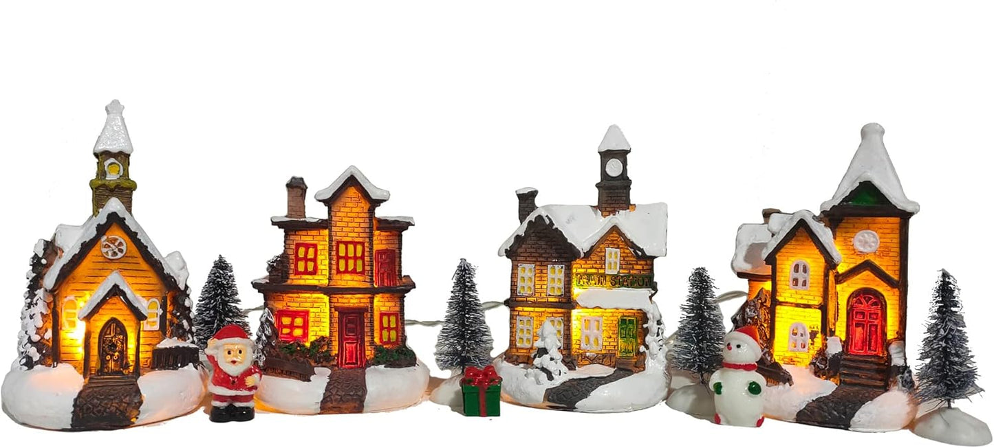 Regine Switzerland 11 PCS Christmas Village Set - Lighted Figurines for Festive Home Decor | Xmas Theme Collectibles