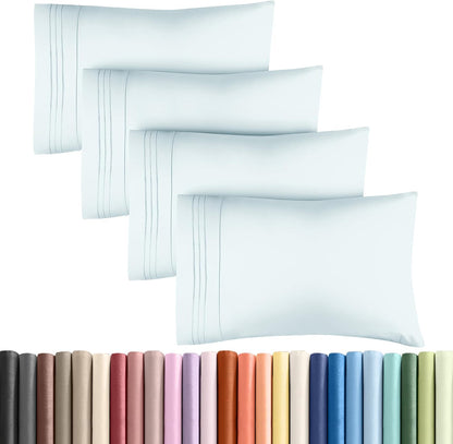 Queen Pillow Cases by Hotel Luxe - Ultra Soft, Wrinkle-Free Covers - 4 Piece Set in Ice Blue