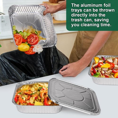 Heavy-Duty Aluminum Foil Pans by [Brand Name] - 8x8 Inch Disposable Baking Trays with Lids | 15 Pack, Reusable & Leakproof