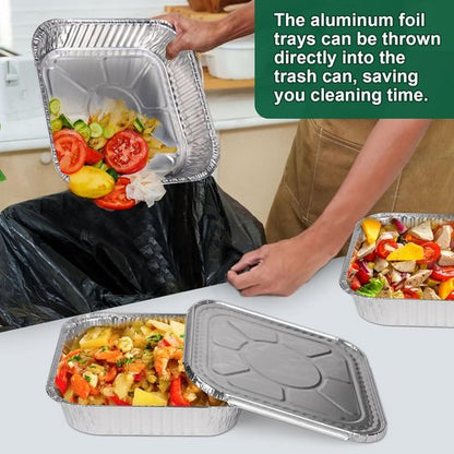 Heavy-Duty Aluminum Foil Pans by [Brand Name] - 8x8 Inch Disposable Baking Trays with Lids | 15 Pack, Reusable & Leakproof