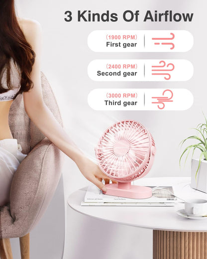 Sweetfull USB Desk Fan - Portable 3-Speed Mini Fan with 360° Rotation | Quiet Operation for Home & Travel (Pink)