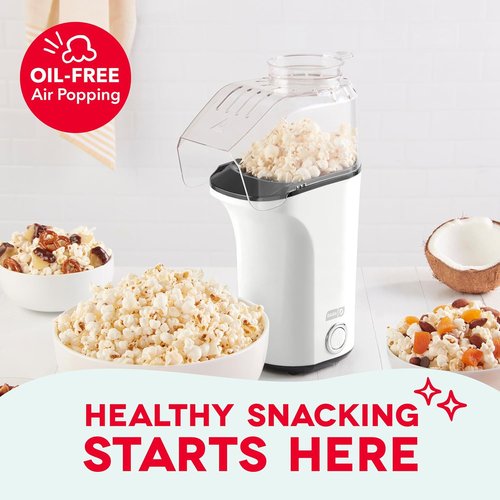DASH Fresh Pop Popcorn Maker - Oil-Free Air Popper with Measuring Cup & Recipe Guide | 16 Cups, White