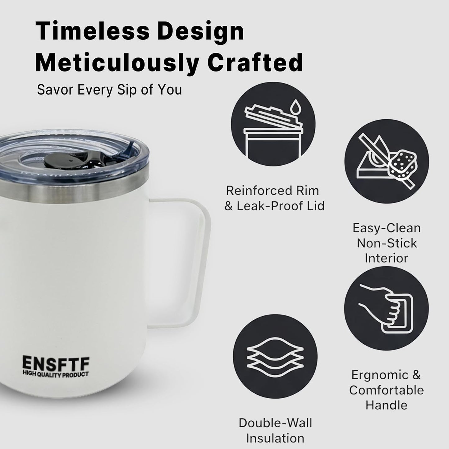 Skiennix 13 oz Stainless Steel Coffee Mug - Leak Proof Travel Tumbler with Lid | Insulated for Hot & Cold Drinks