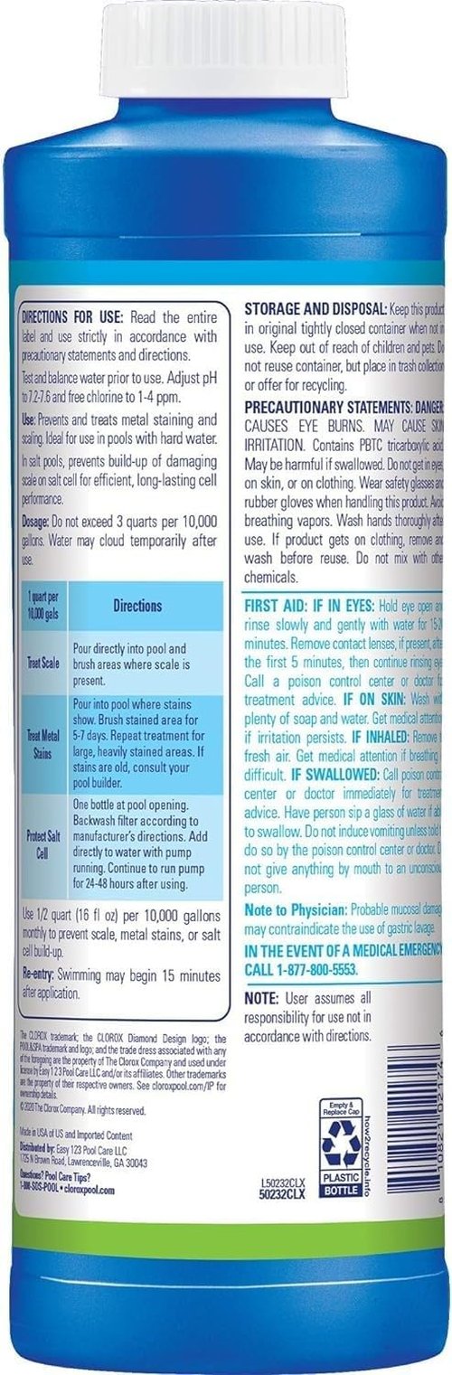 Clorox® Pool&Spa™ Scale & Stain Control - Prevent Metal Stains & Scale Formation, 1 Quart