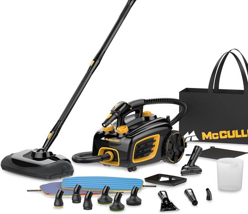 McCulloch Canister Steam Cleaner MC1375 - 90-Minute Runtime, 20 Accessories for Home & Car Detailing