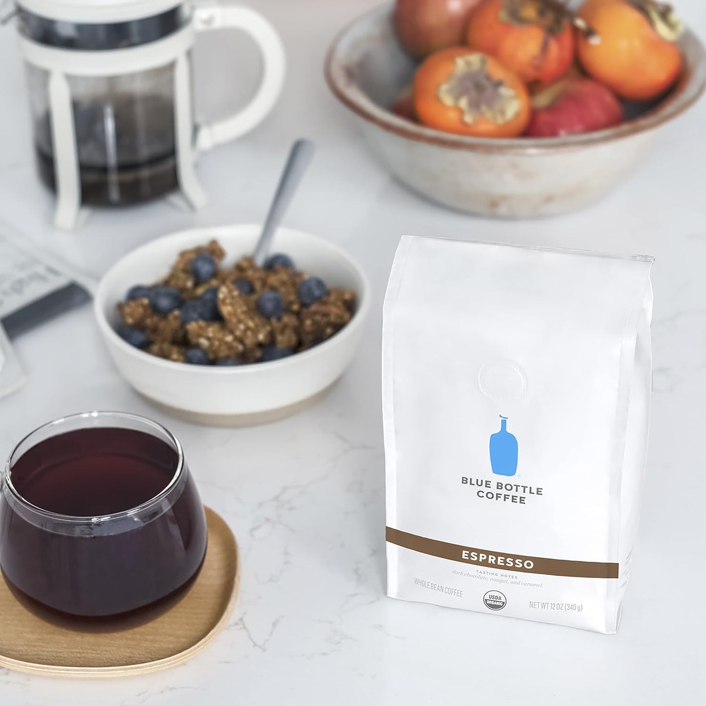Blue Bottle Organic Espresso Coffee - Dark Roast Whole Beans, 12 Ounce Bag