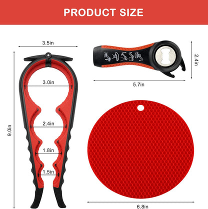 Skiennix Jar Opener - 5-in-1 Multi-Function Tool for Weak Hands & Arthritis | Non-Slip Grip Pad (Red)