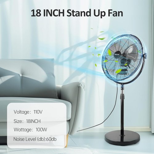 BEESTAR 18-Inch Heavy Duty Pedestal Fan - High Velocity, Adjustable Height & Tilt, Metal Design | Black