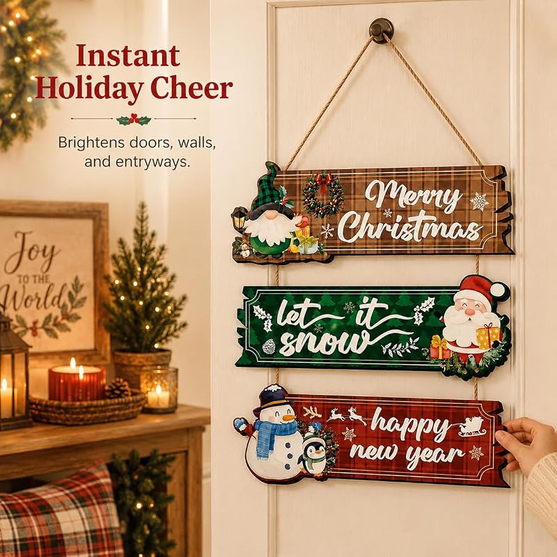 3 Piece Christmas Hanging Sign Wall Decor Set