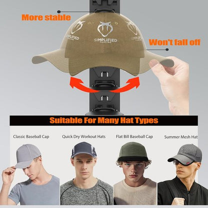 Hat Organizer - Skiennix Baseball Cap Rack Holds Up to 40 Hats | Strong Adhesive Wall Storage (Black)