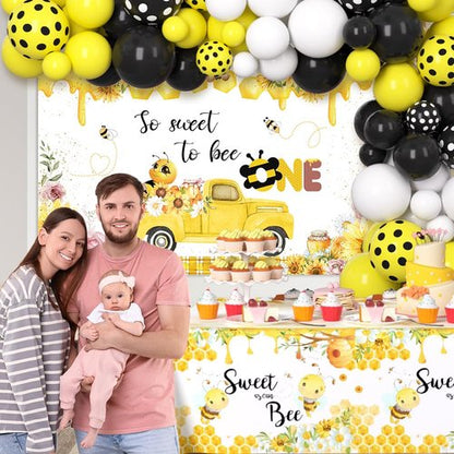 AIBIIN Bee 1st Birthday Party Supplies First Bee Day Decorations Tablecloth Set Bee Balloon Wreath Kit And Arch -1st Bee Birthday So Sweet To Bee One Banner Birthday Party For Boys Girls Photo Props