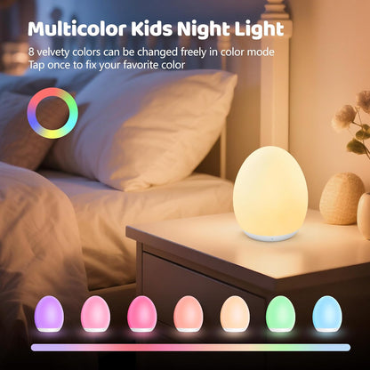 MediAcous Night Light - Soft Silicone Touch Lamp for Kids | 7 Color Changing & Dimmable Design, 1-Hour Timer