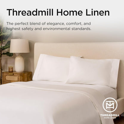 Threadmill 100% American Certified Supima Cotton King Size Sheets - 1200 Thread Count, Ultra Luxury 4-Pc Set, Deep Pocket - White