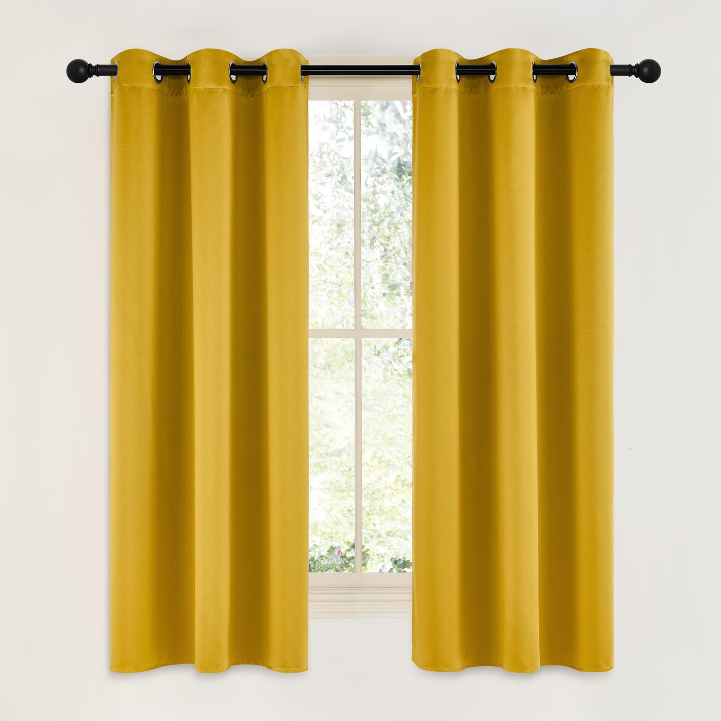 NICETOWN Gold Blackout Cafe Faux Silk Curtains for Small Windows, 42" Wide by 63" Long, 2 Panels, Grommet Privacy Blackout Satin Drapes for Home Decoration