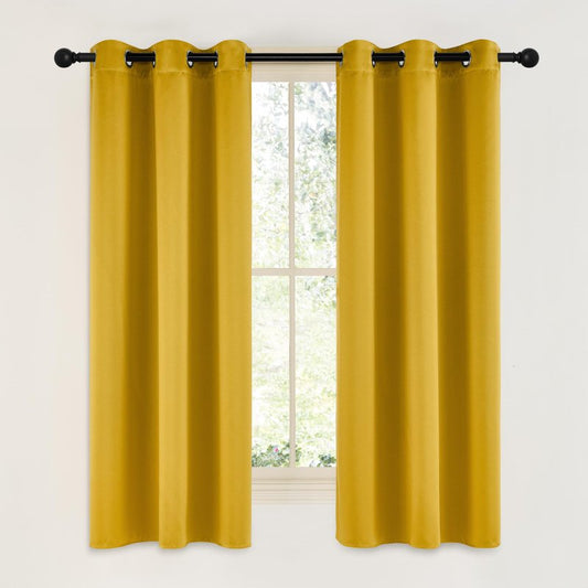 NICETOWN Gold Blackout Cafe Faux Silk Curtains for Small Windows, 42" Wide by 63" Long, 2 Panels, Grommet Privacy Blackout Satin Drapes for Home Decoration