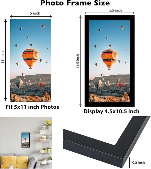 JCJMY 5x11 Picture Frame - Black Wall or Tabletop Display with Shatter-Resistant Plexiglass
