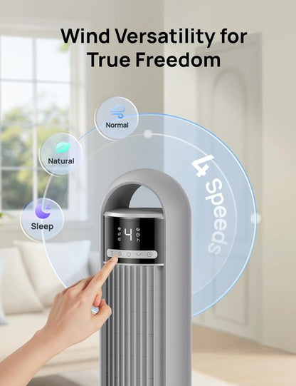 Dreo Tower Fan - 90° Oscillating Standing Fan with 3 Modes, 4 Speeds & 8H Timer - Grey