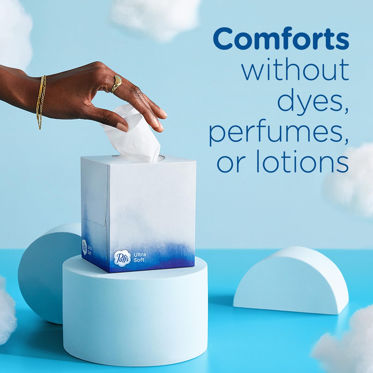 Puffs Ultra Soft Facial Tissues, 4 Family Size Boxes, 124 Facial Tissues per Box, Allergies and Colds