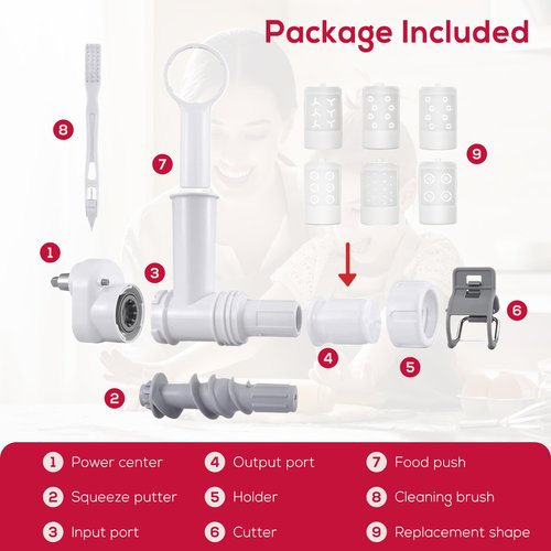 Gourmet 6 IN 1 Pasta Maker Attachment for Kitchenaid Stand Mixer with 6 Different Shapes of Pasta Outlet & Cleaning Brush, Durable Pasta Press Attachments for Kitchen Aid Accessories, Dishwasher Safe