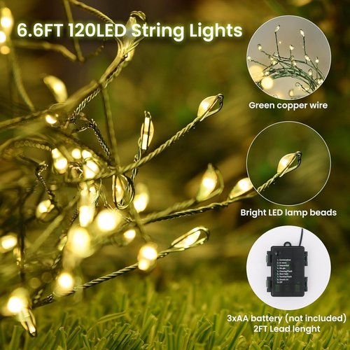 Dailyart 120 LED Starry Fairy Lights - Waterproof Dark Green Copper Wire String Lights for Weddings, Parties & Decor