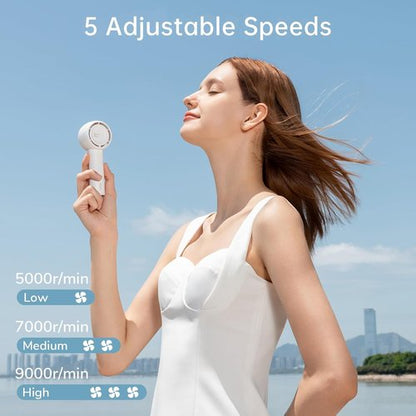 JISULIFE Mini Portable Bladeless Fan - Powerful 5-Speed Turbo Design | USB Rechargeable, 16Hrs Cooling Time, Ideal for Travel & Gifts