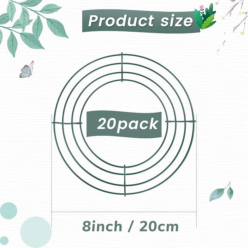 8 Inch Dark Green Metal Wreath Frame - DIY Craft Ring, Round Wire
