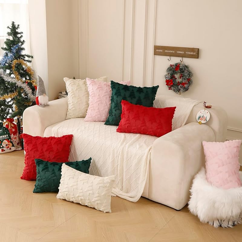 All Smiles Dark Green Christmas Tree Pillow Covers 20x20 Set of 2 - 20" Cushion Covers