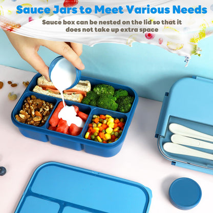 danliar Bento Box for Kids 44oz 4-Compartment Bento Box Adult Lunch Box with 2 Dressing Containers, Leakproof Lunch Containers, Built-in Utensil Set, Ideal for School & On-the-Go, BPA-Free (Blue)