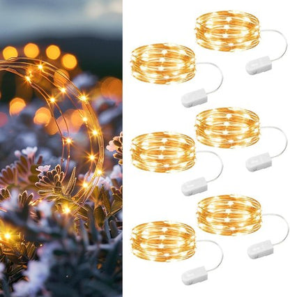 HXWEIYE Fairy Lights - 6 Pack Battery Operated 20 LED Mini Firefly String Lights | 7ft Warm White for Indoor & Outdoor Decor