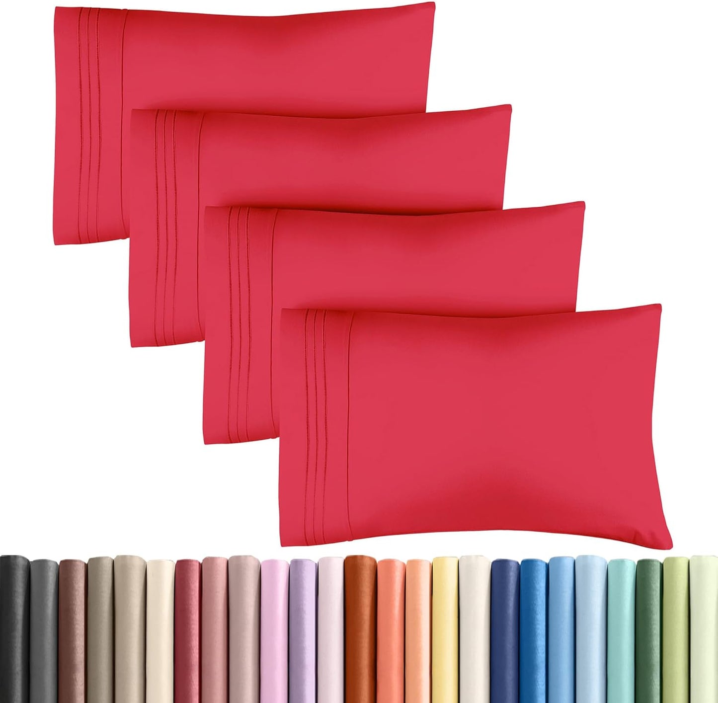 CGK Unlimited King Size Microfiber Pillowcase Set - Soft & Durable, 4 Pieces in Red