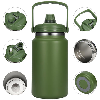 Olerd 135oz/1 Gallon Coffee Insulated Thermoses for Travel - Large Insulated Water Jug Classic Vacuum Bottle with Straw - 4.0L Stainless Steel Ice buckets for Hiking Fishing（Green） ﻿