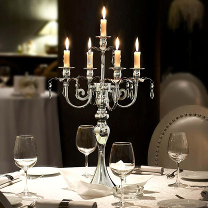 Skiennix 5-Arm Candle Holder - 20.3'' Tall Metal Candelabra for Elegant Home & Wedding Decor | Silver