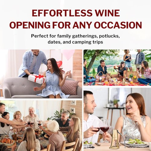 Forge Quality Compact Vertical Lever Corkscrew Wine Opener with Foil Cutter. 3 Seconds to Open a Bottle of Wine. Champagne Gold.