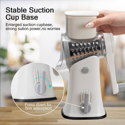 Rotary cheese grater - hand-cranked,5in1 washable & easy to clean - perfect for chefs, cuts cheese, veggies, fruits, nuts, crackers - upgraded model with strong suction-Hand Crank Cheese Grater