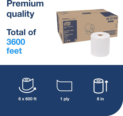 Tork Roll Hand Towels - Premium White, 6 Rolls | H80 Size for Superior Absorbency