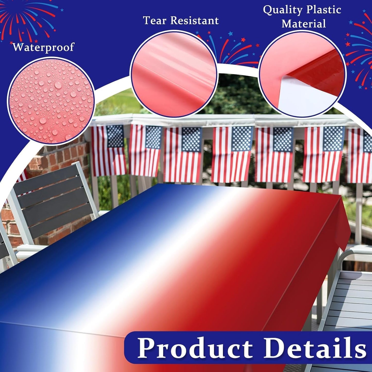 Oudain 12-Pack Patriotic Tablecloths - 54" x 108" Red, White & Blue Gradient for 4th of July Celebrations